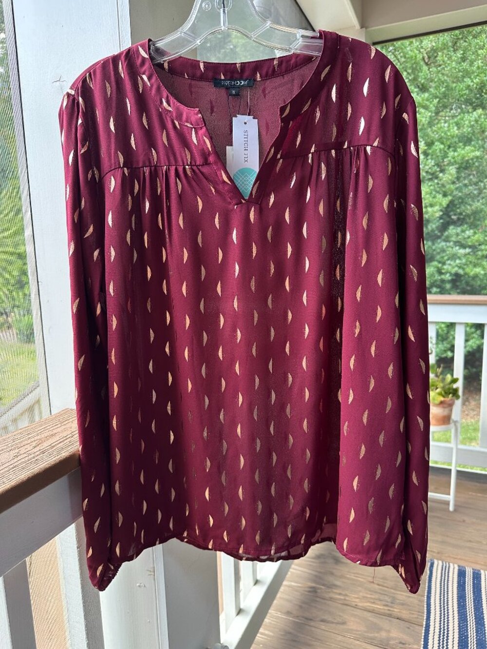 Stitch Fix Burgundy Harlow Foil Print Flowy Blouse Top VNeck by Papermoon Sz XL